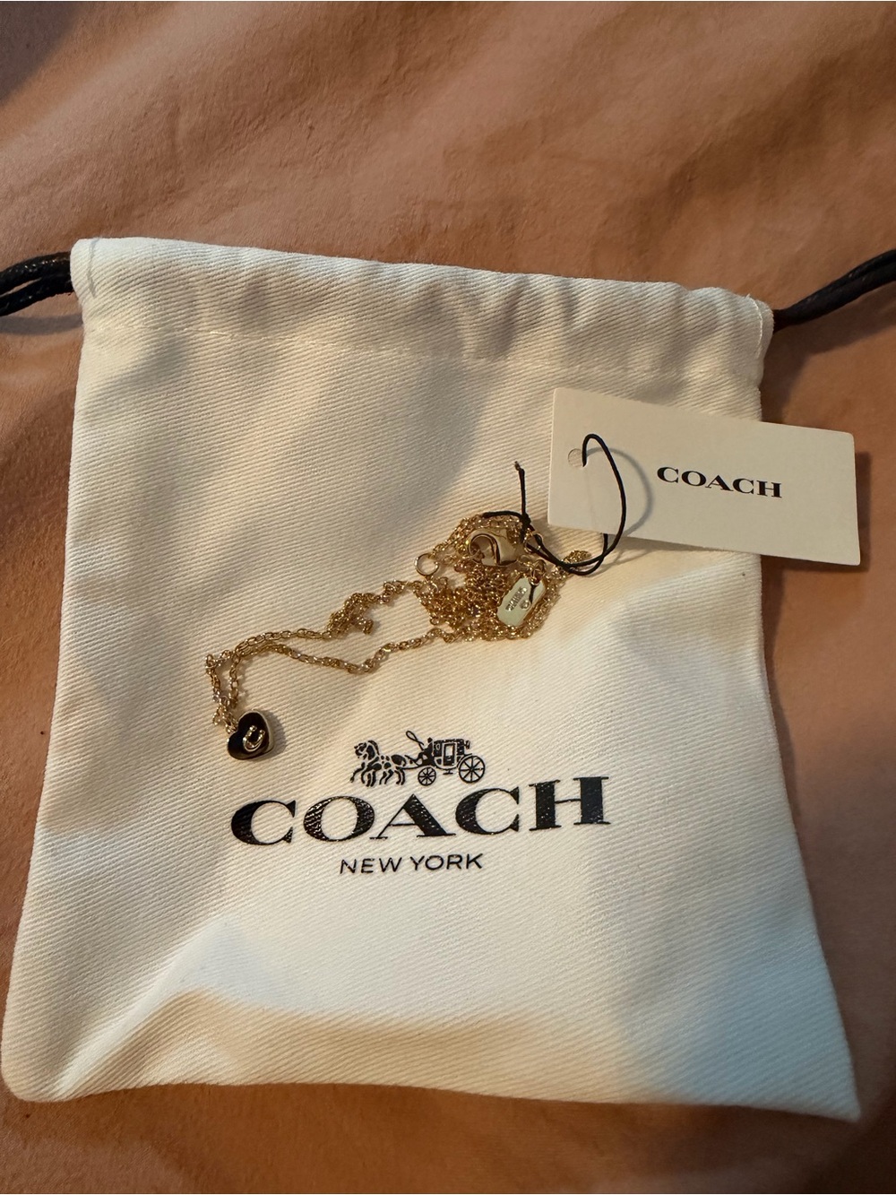 Coach Gold Heart Charm Necklace - Polished Gold Tone